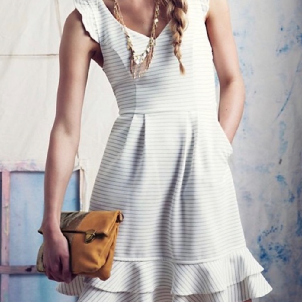 Anthropologie- White striped party Dress NWOT